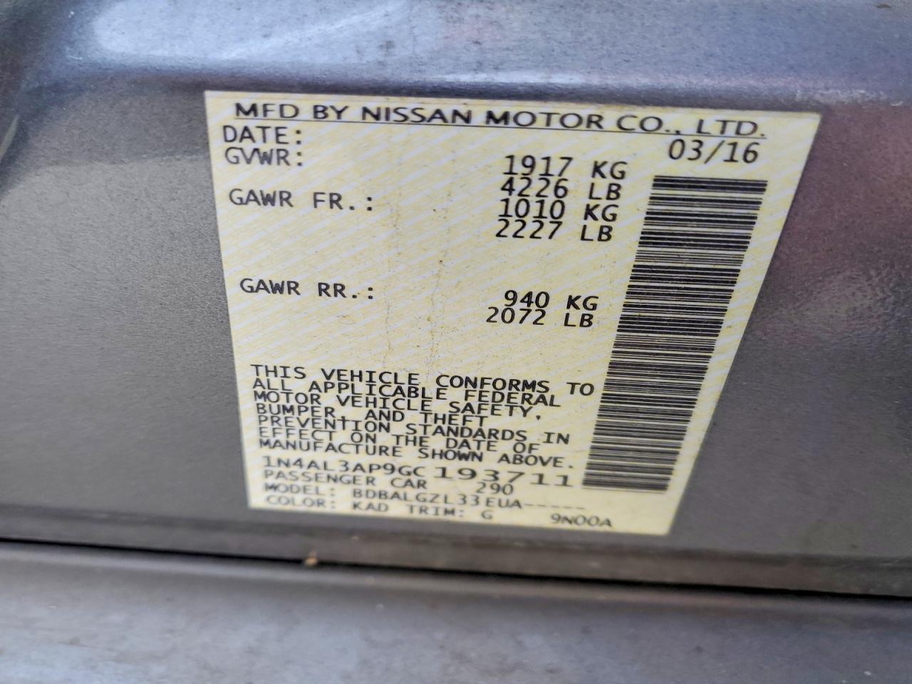 2016 NISSAN ALTIMA