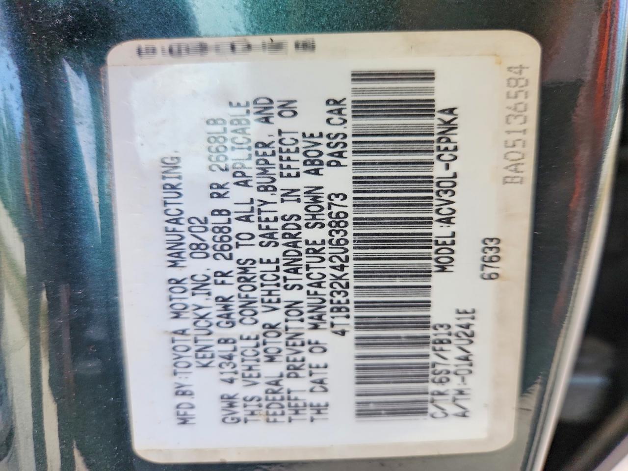 2002 TOYOTA CAMRY