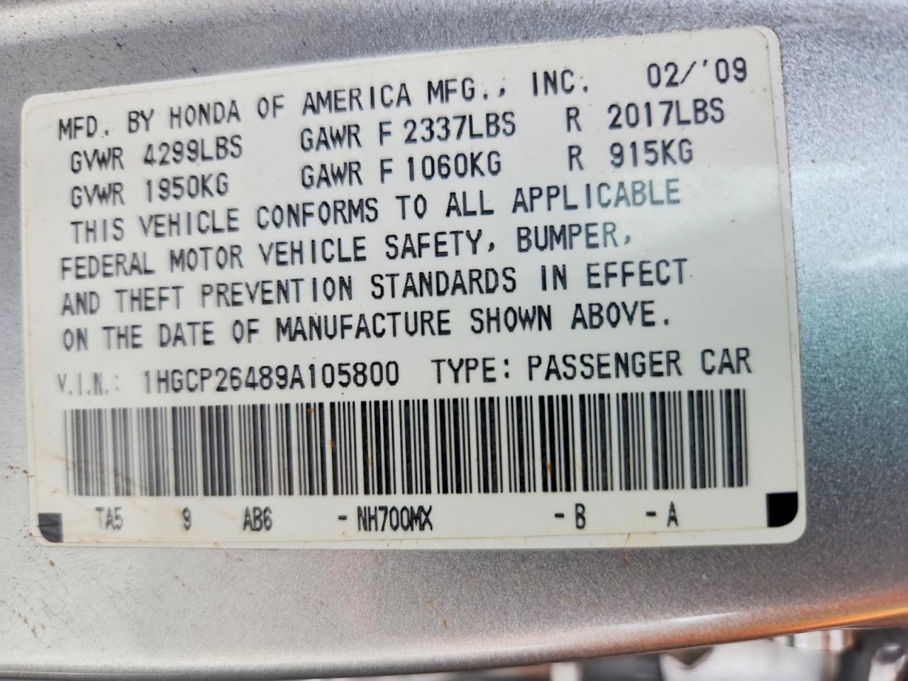 2009 HONDA ACCORD