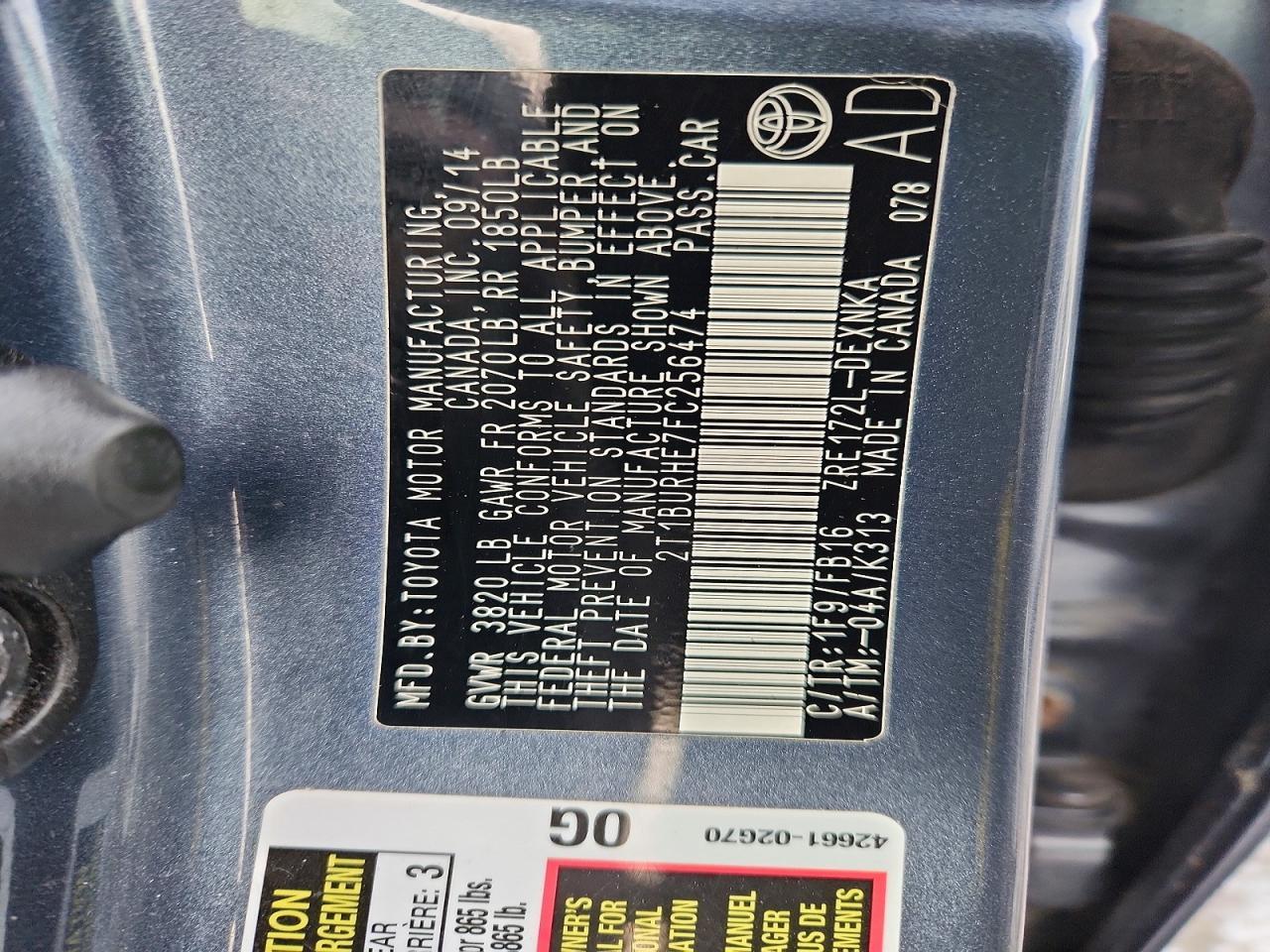 2015 TOYOTA COROLLA
