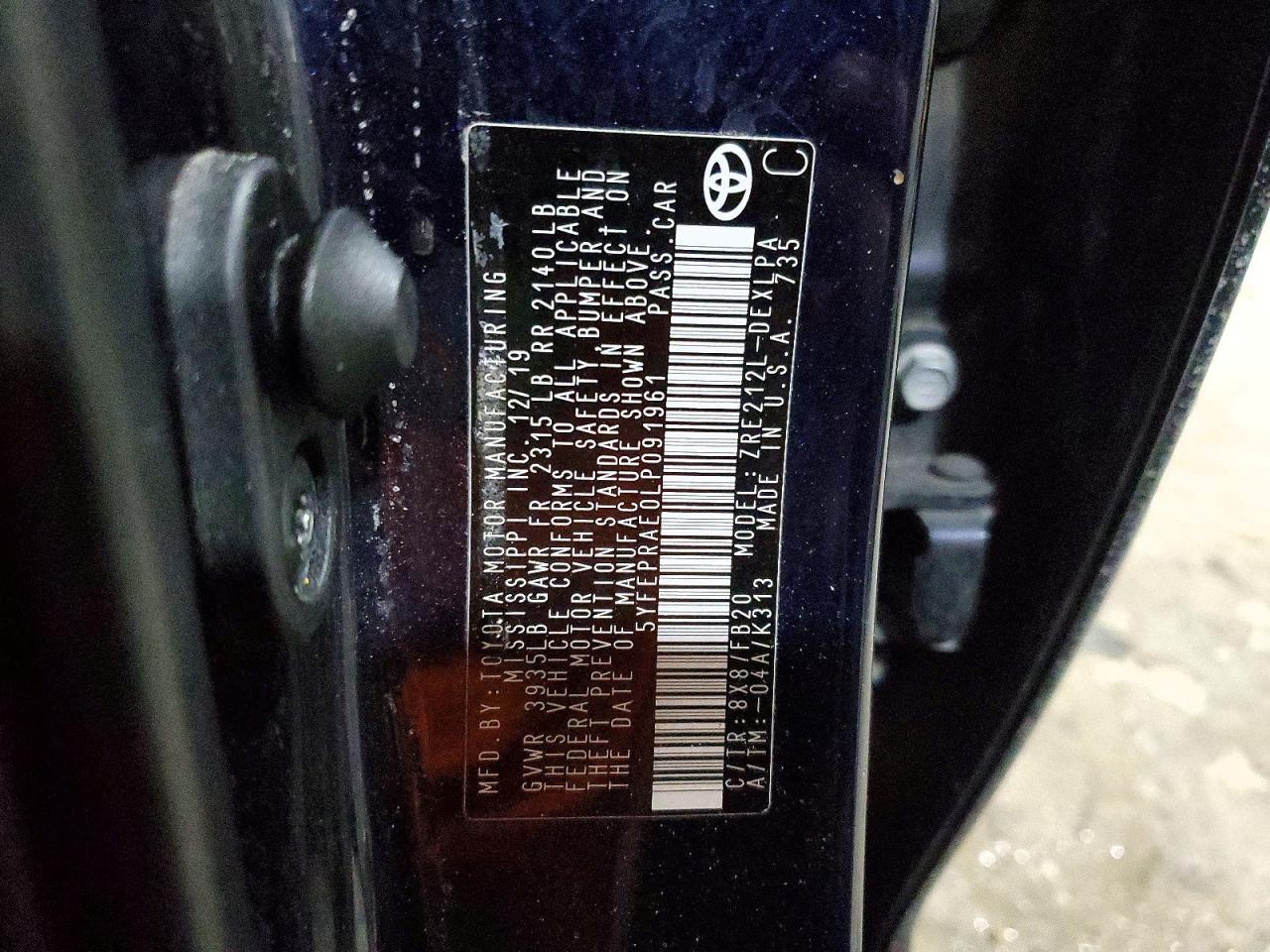 2020 TOYOTA COROLLA