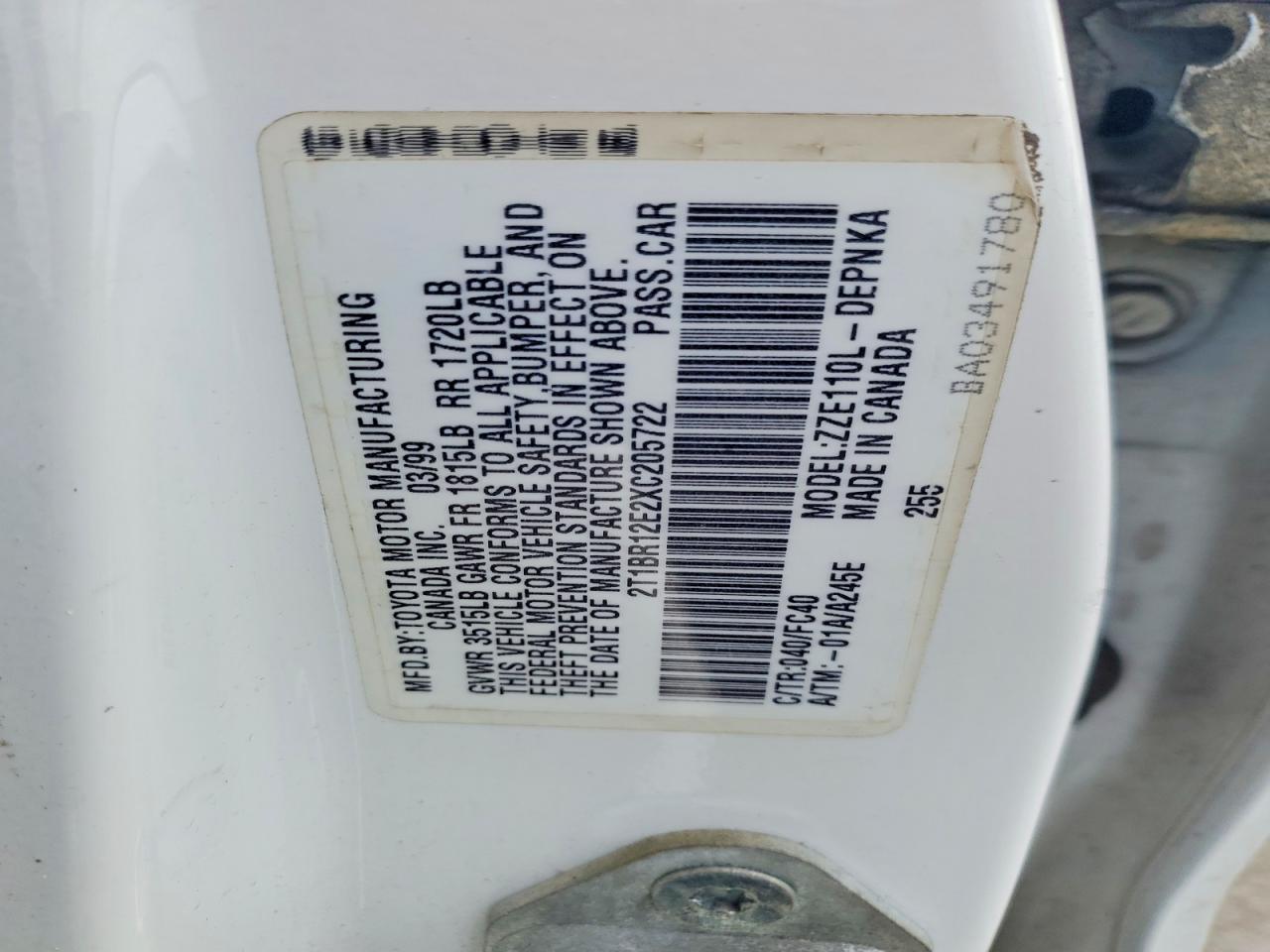 1999 TOYOTA COROLLA