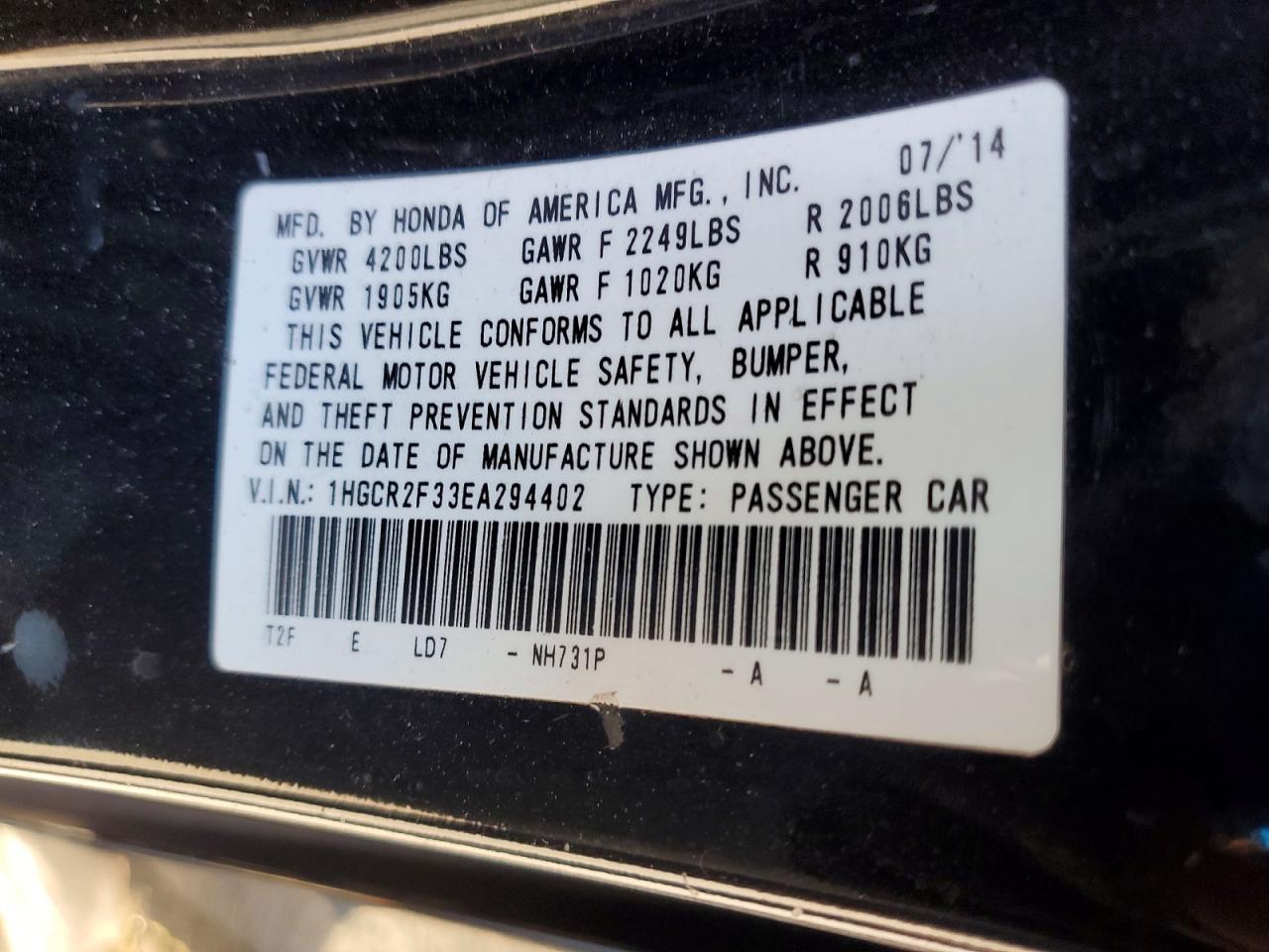 2014 HONDA ACCORD
