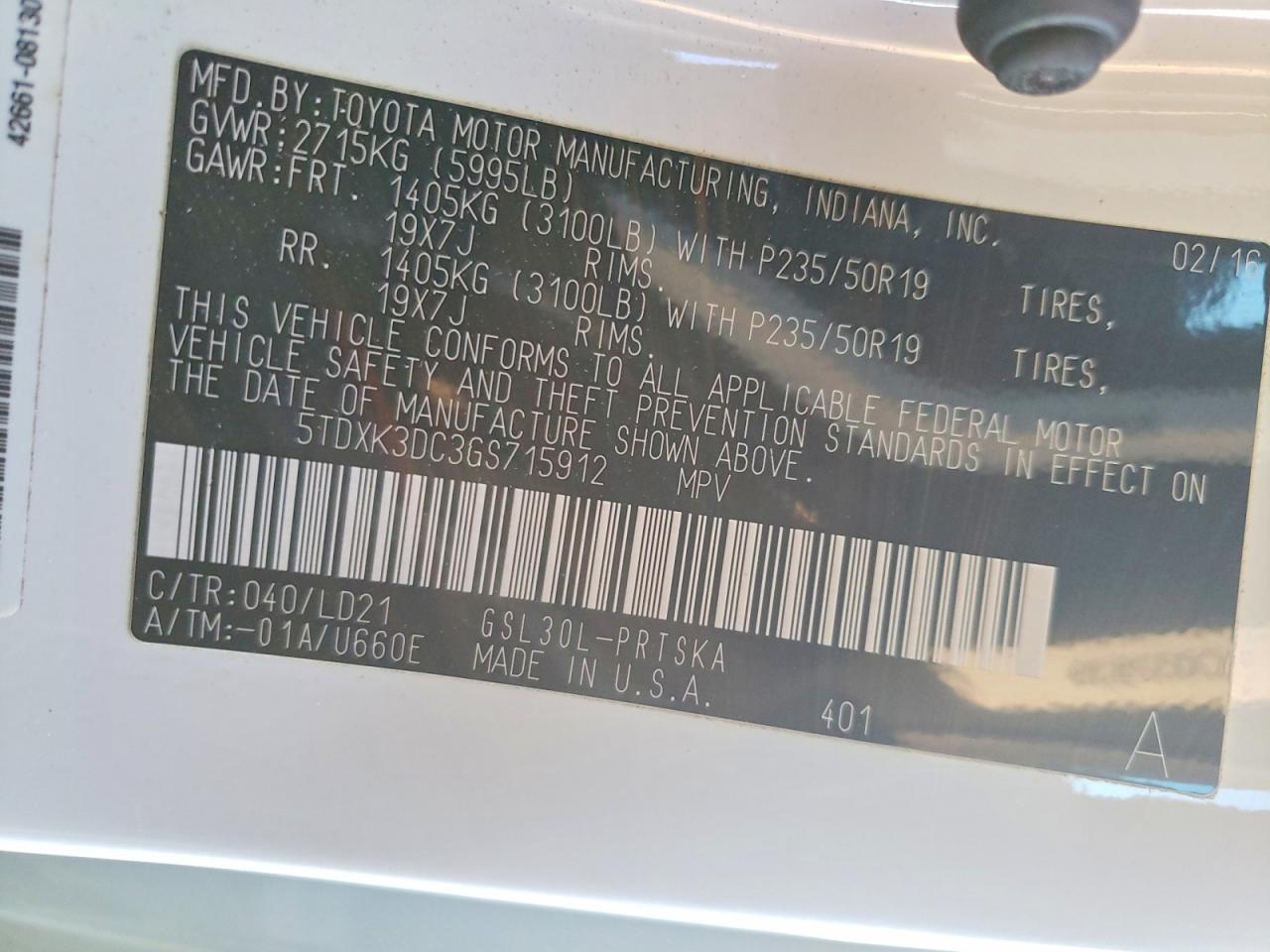 2016 TOYOTA SIENNA