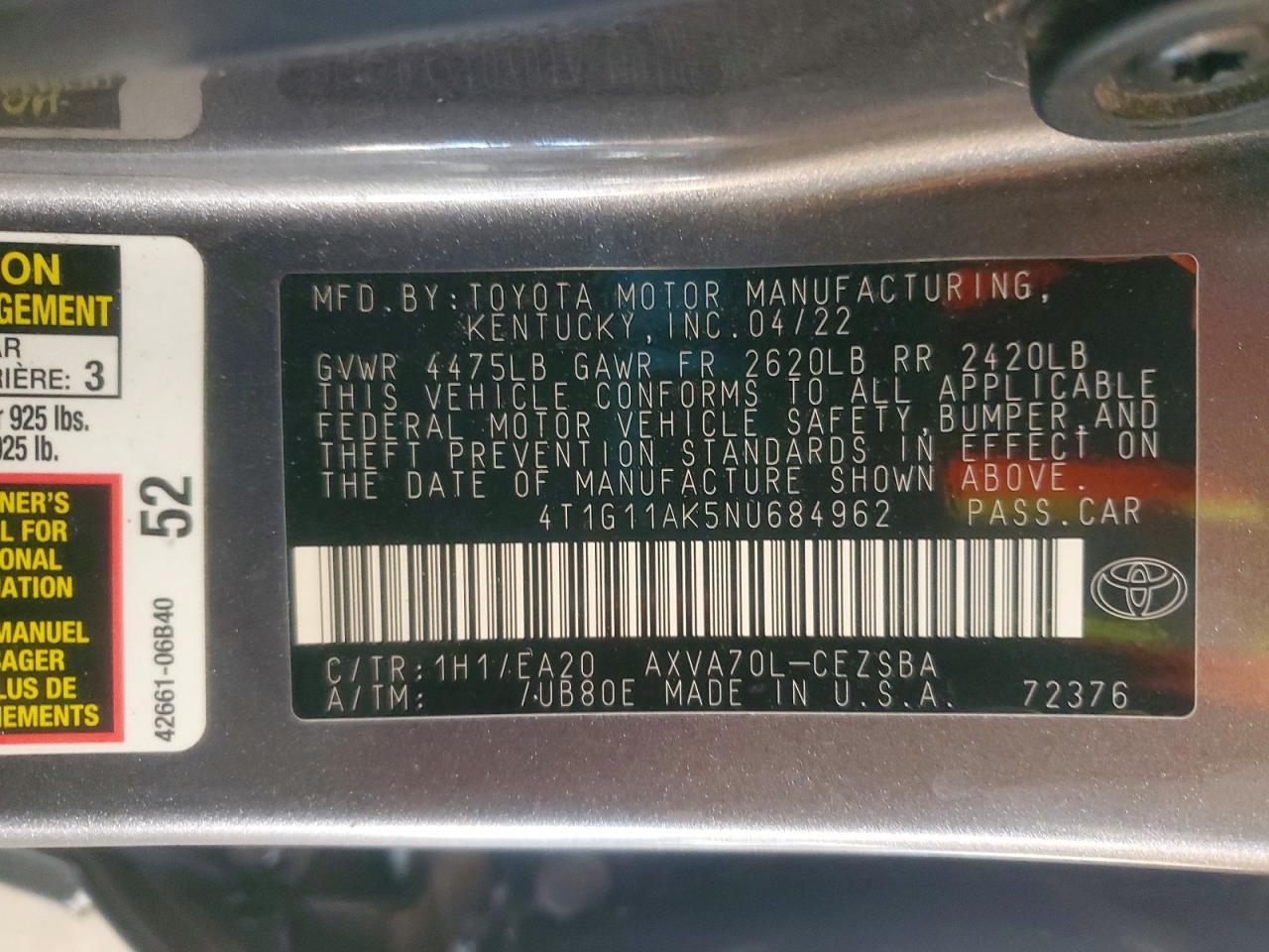 2022 TOYOTA CAMRY