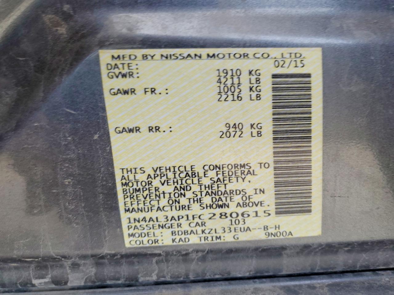 2015 NISSAN ALTIMA