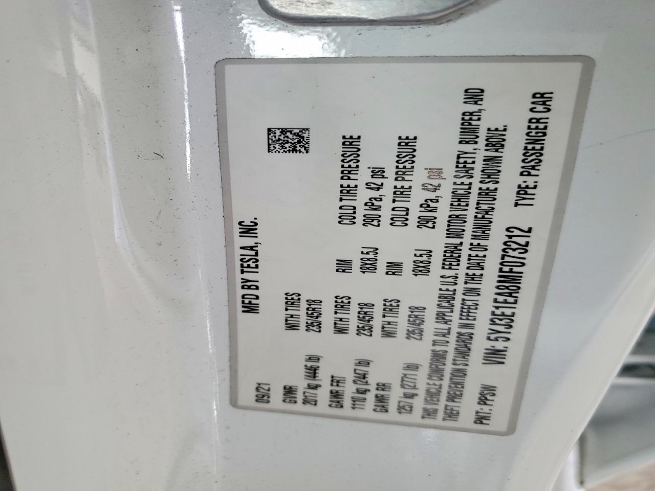 2021 TESLA MODEL 3