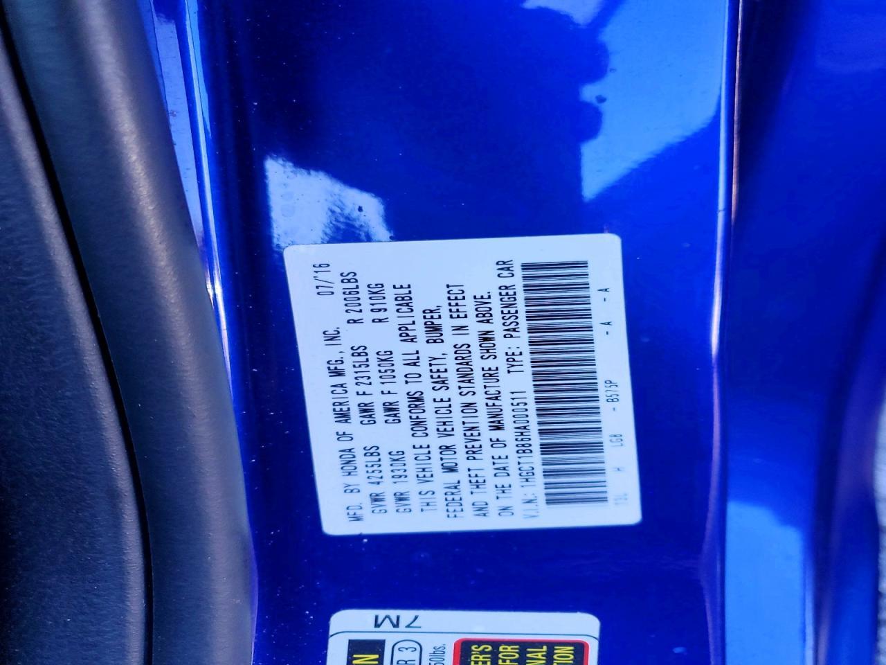 2017 HONDA ACCORD