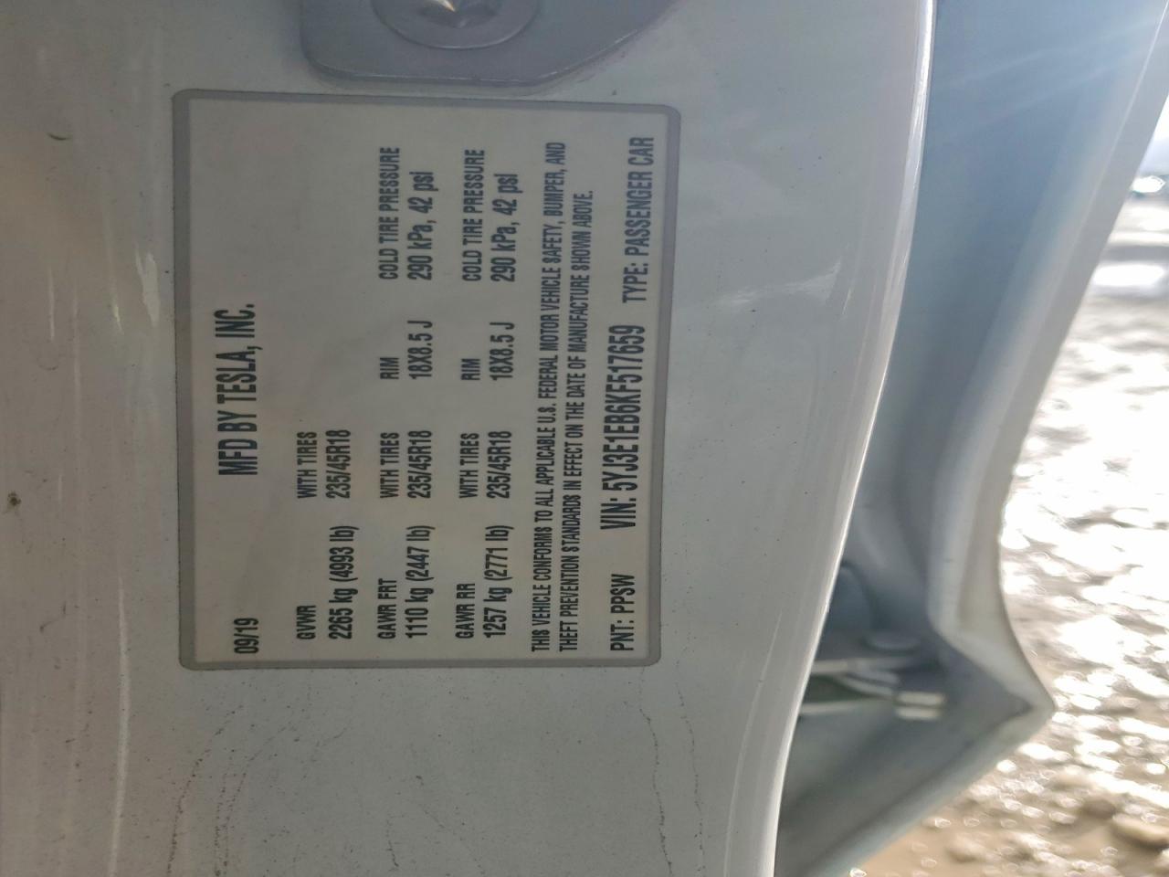 2019 TESLA MODEL 3