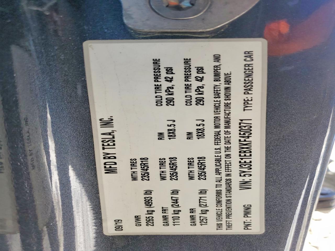 2019 TESLA MODEL 3