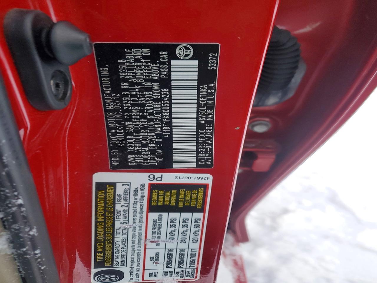 2012 TOYOTA CAMRY