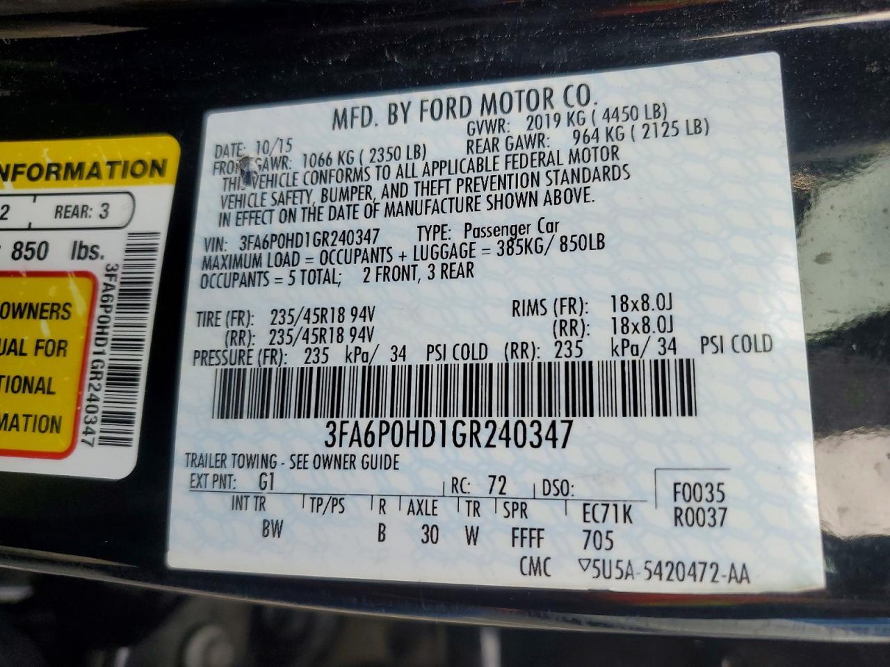 2016 FORD FUSION