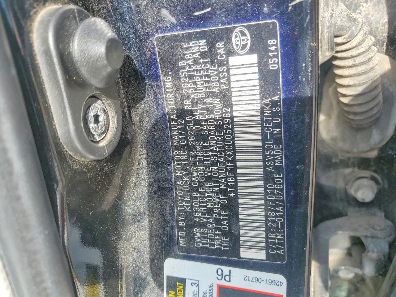 2012 TOYOTA CAMRY