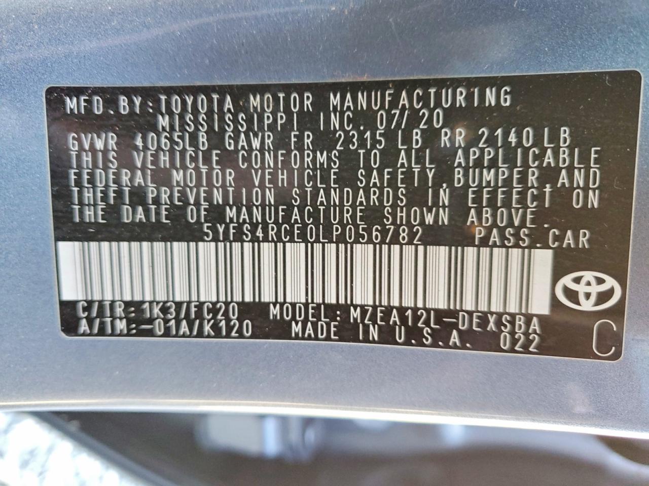 2020 TOYOTA COROLLA