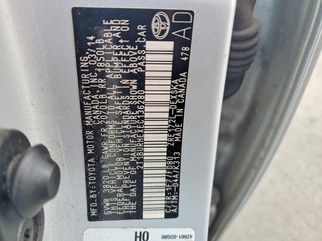 2014 TOYOTA COROLLA