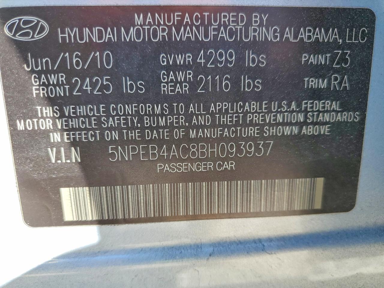 2011 HYUNDAI SONATA