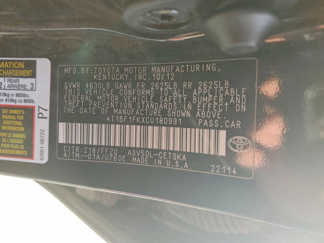 2012 TOYOTA CAMRY