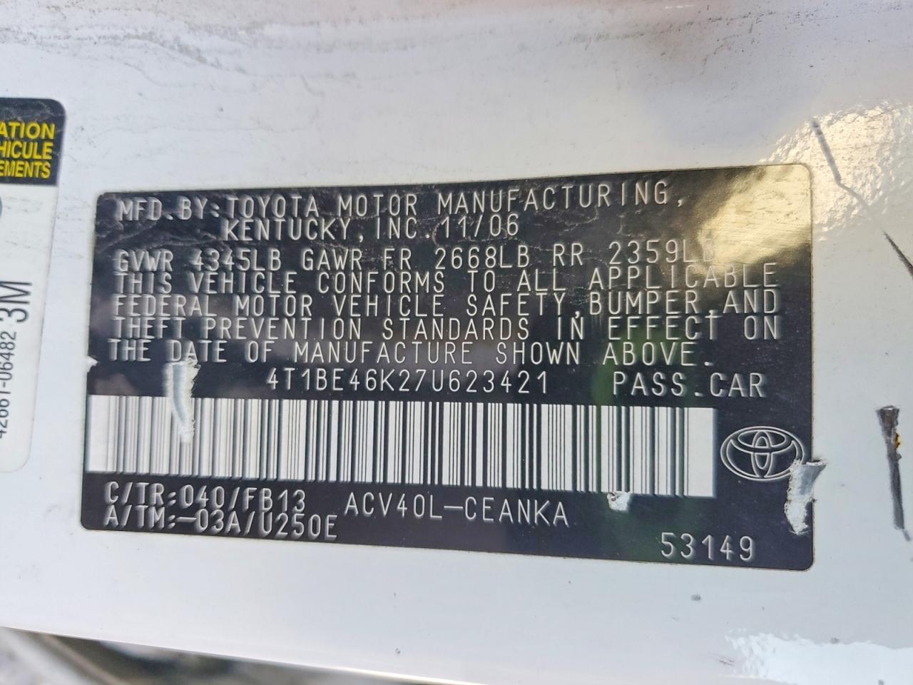 2007 TOYOTA CAMRY