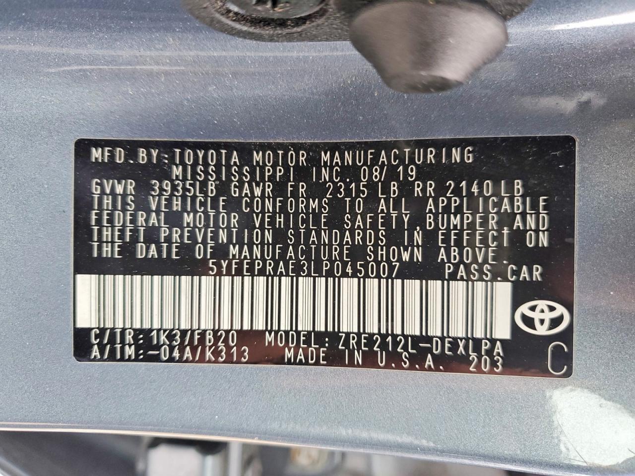 2020 TOYOTA COROLLA