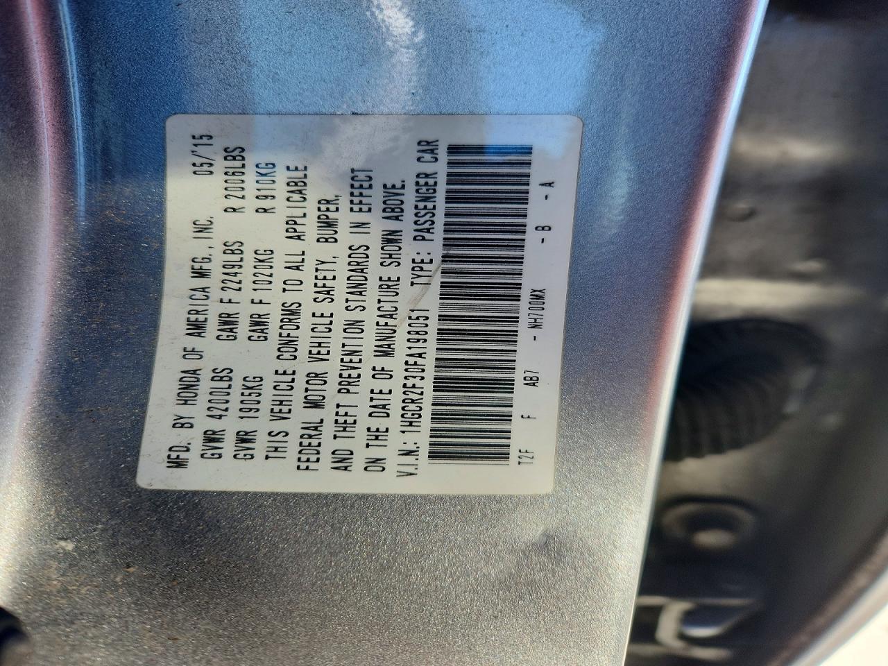 2015 HONDA ACCORD