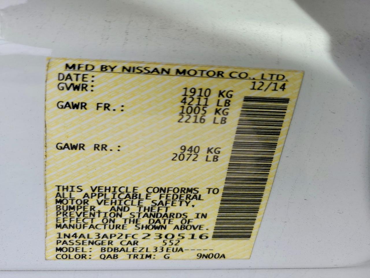 2015 NISSAN ALTIMA