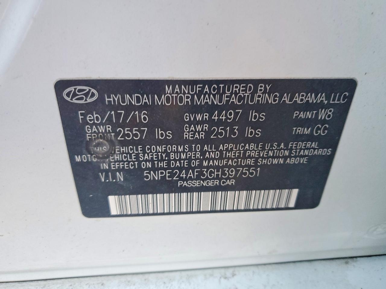 2016 HYUNDAI SONATA