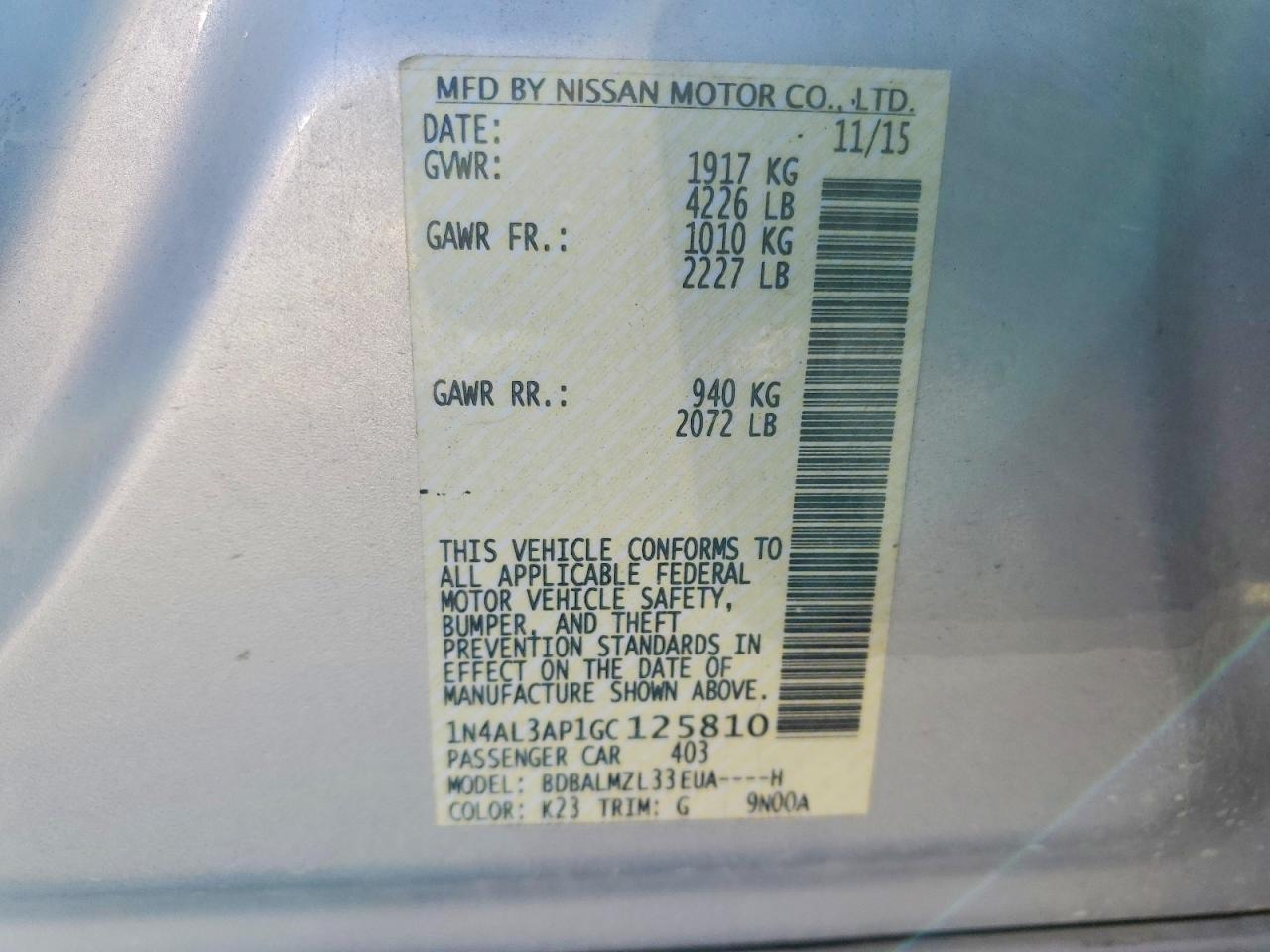 2016 NISSAN ALTIMA