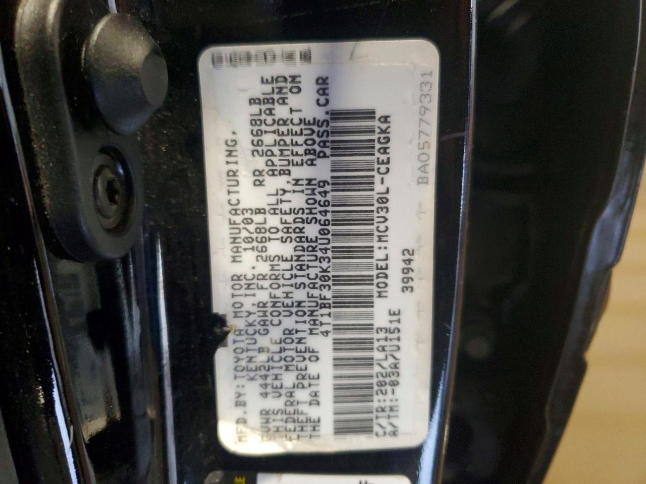 2004 TOYOTA CAMRY