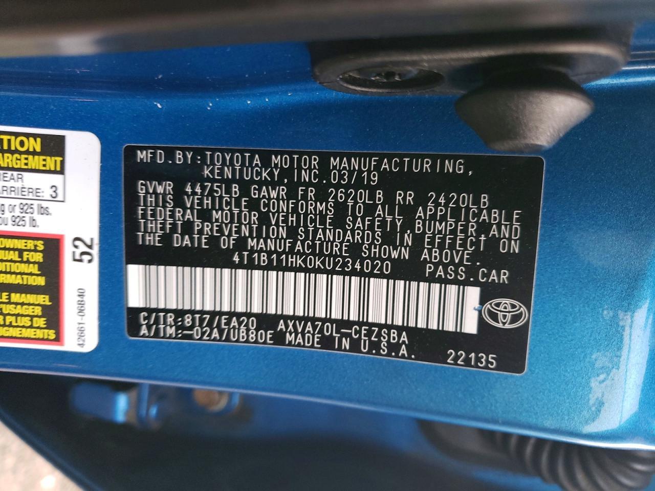 2019 TOYOTA CAMRY