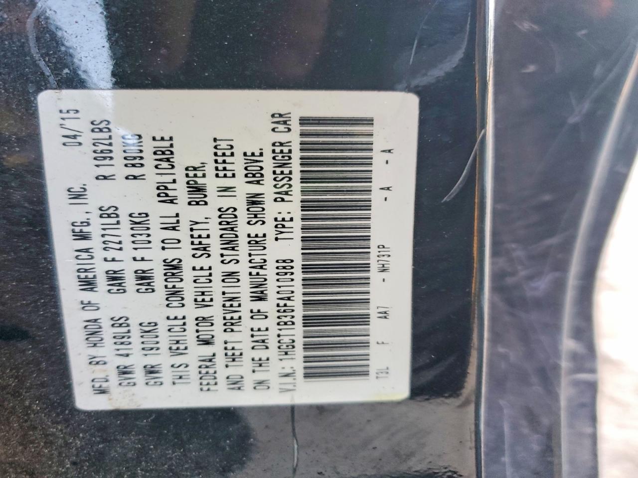 2015 HONDA ACCORD