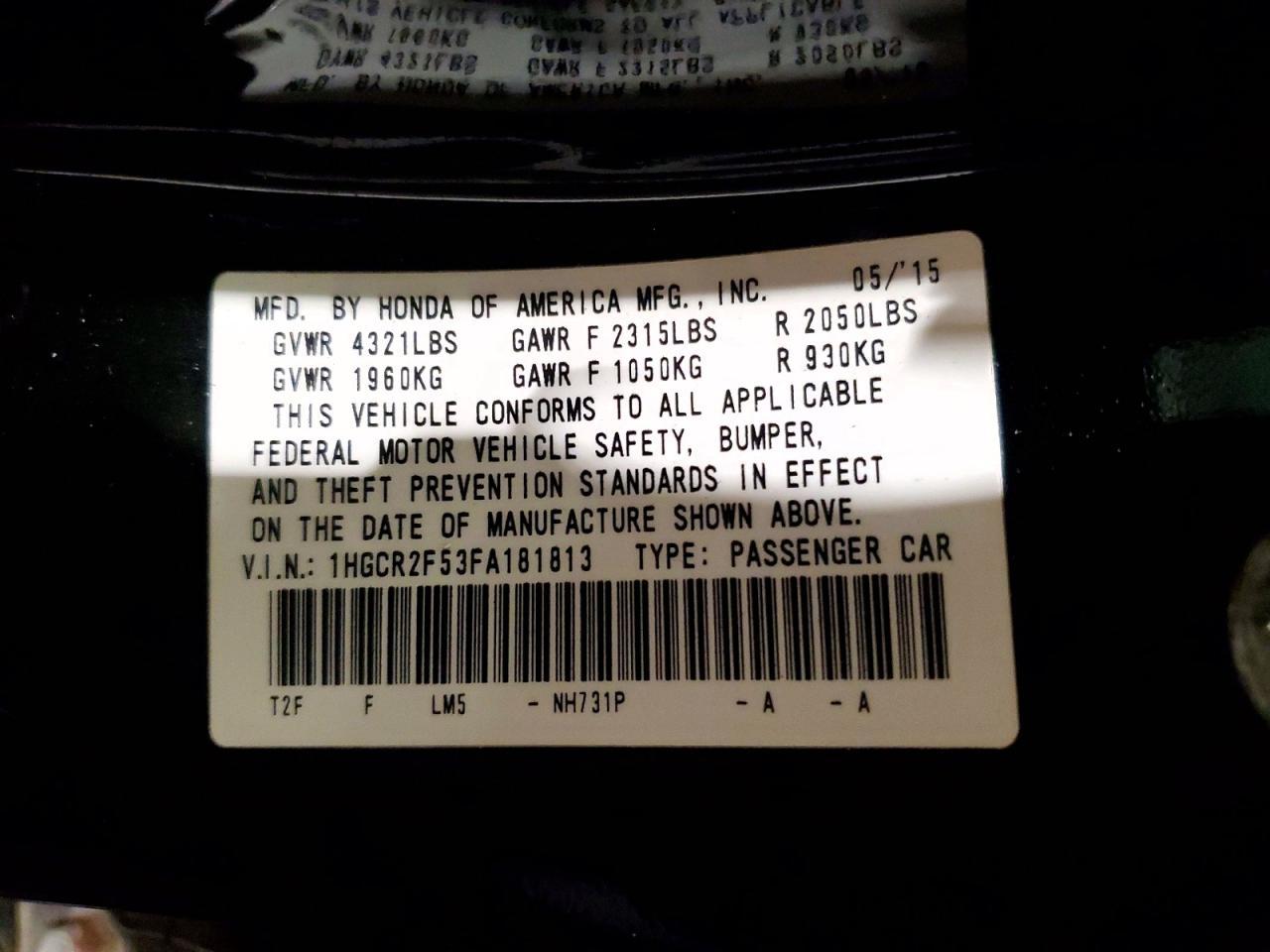2015 HONDA ACCORD