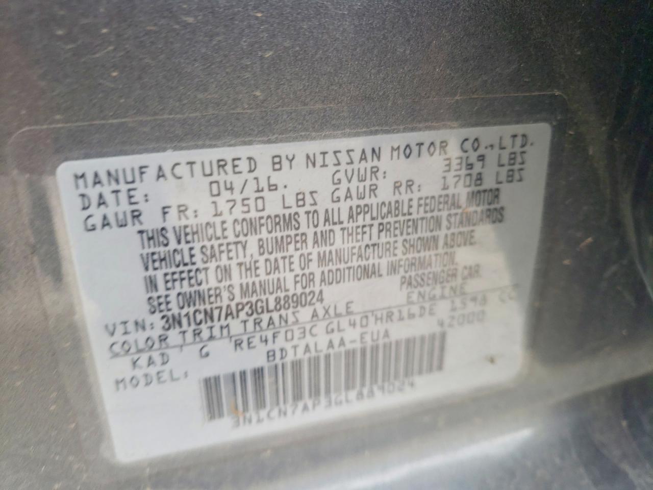 2016 NISSAN VERSA