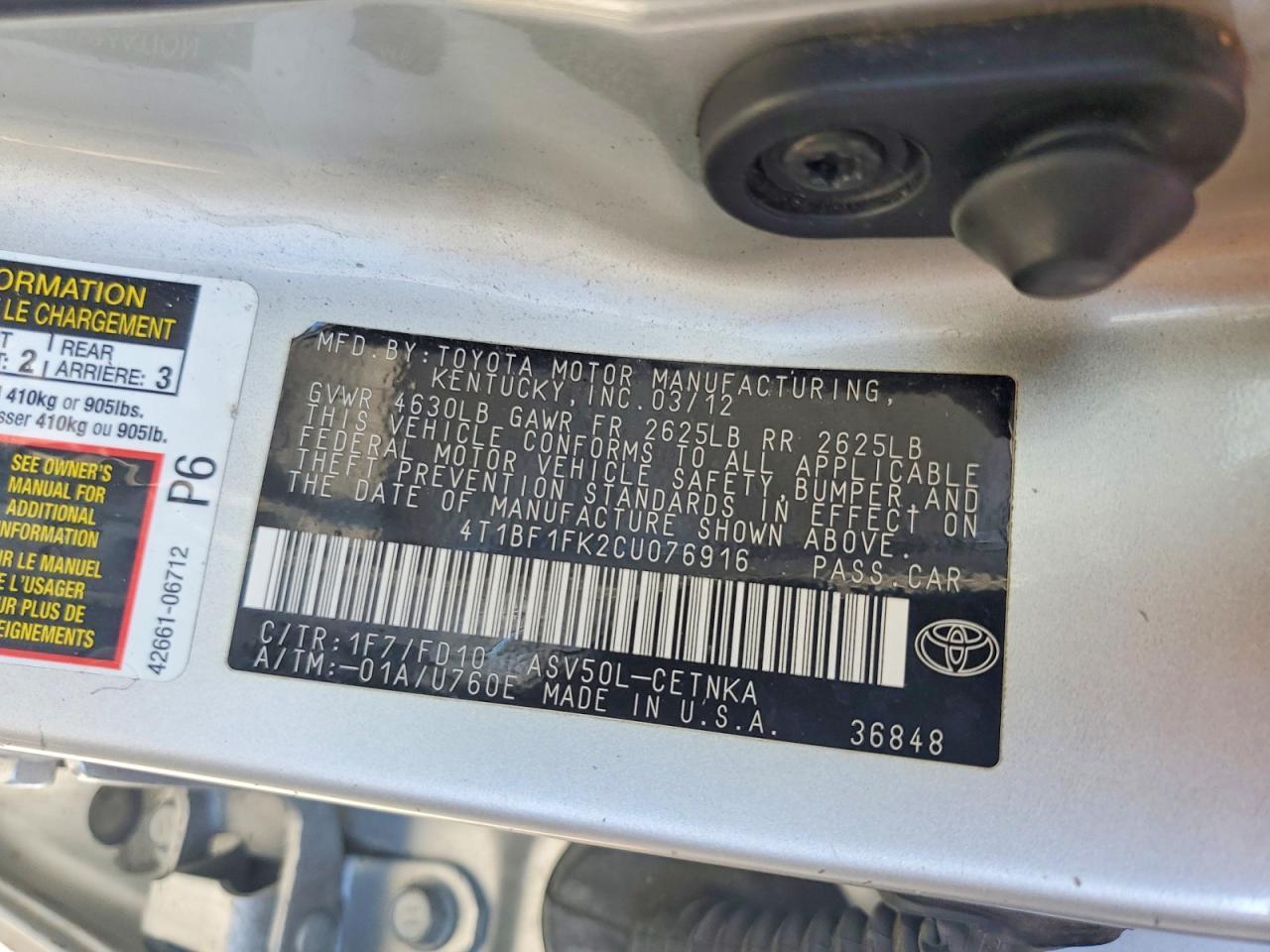 2012 TOYOTA CAMRY