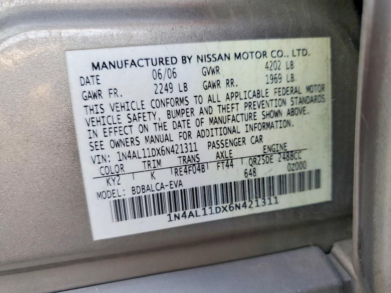 2006 NISSAN ALTIMA
