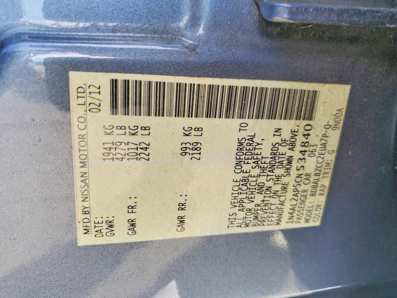2012 NISSAN ALTIMA