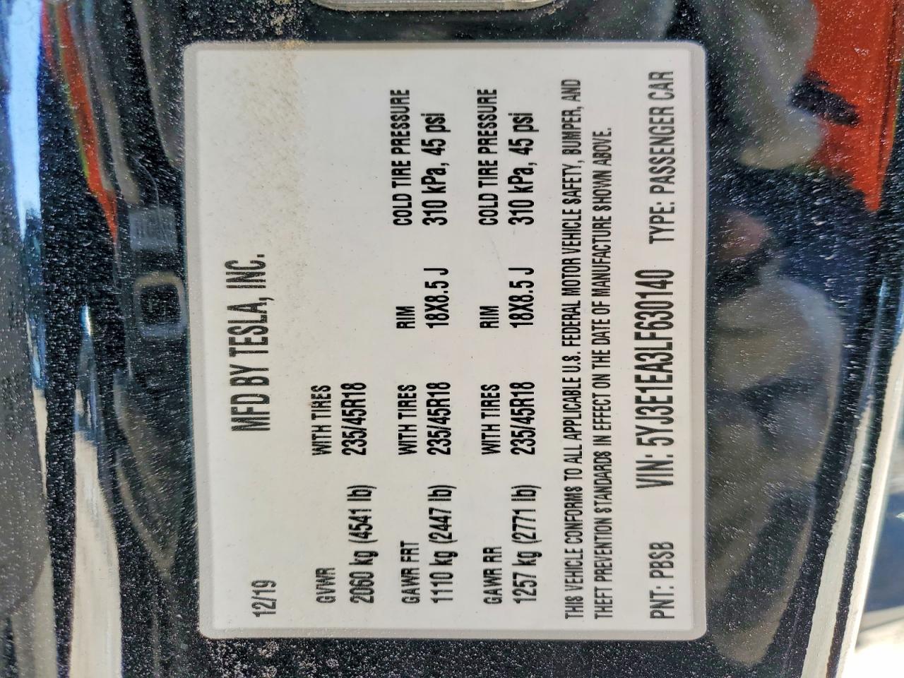 2020 TESLA MODEL 3