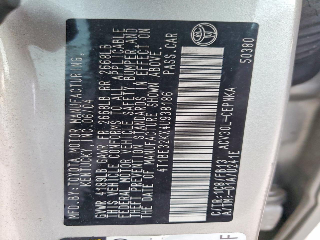 2004 TOYOTA CAMRY