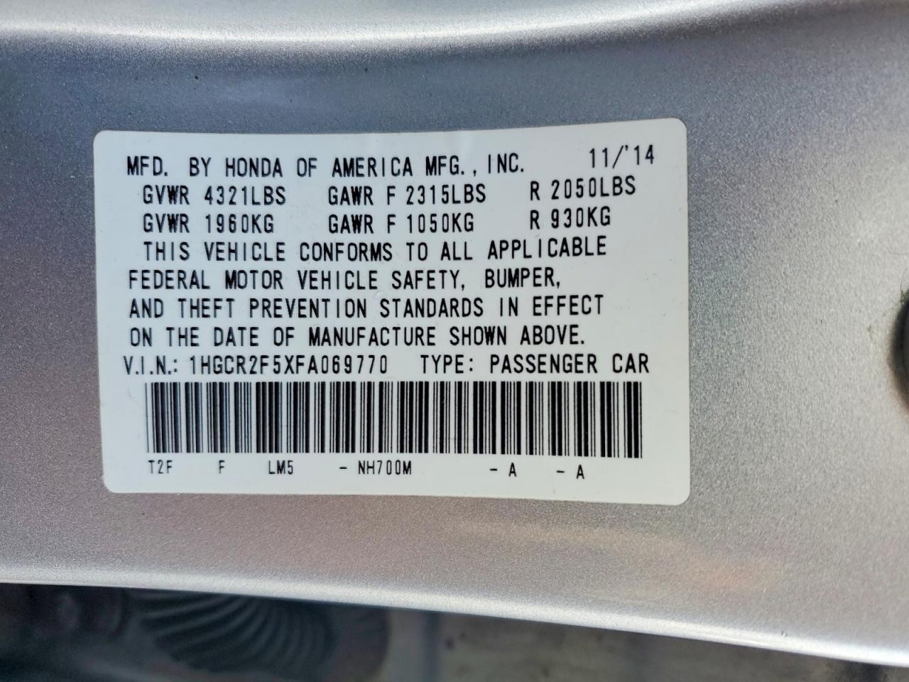 2015 HONDA ACCORD