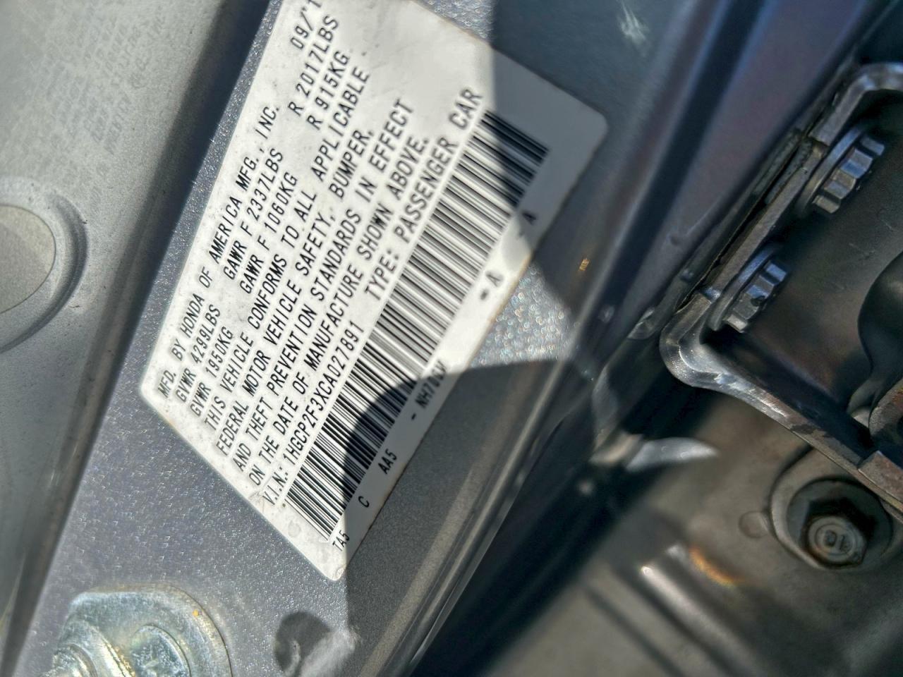2012 HONDA ACCORD