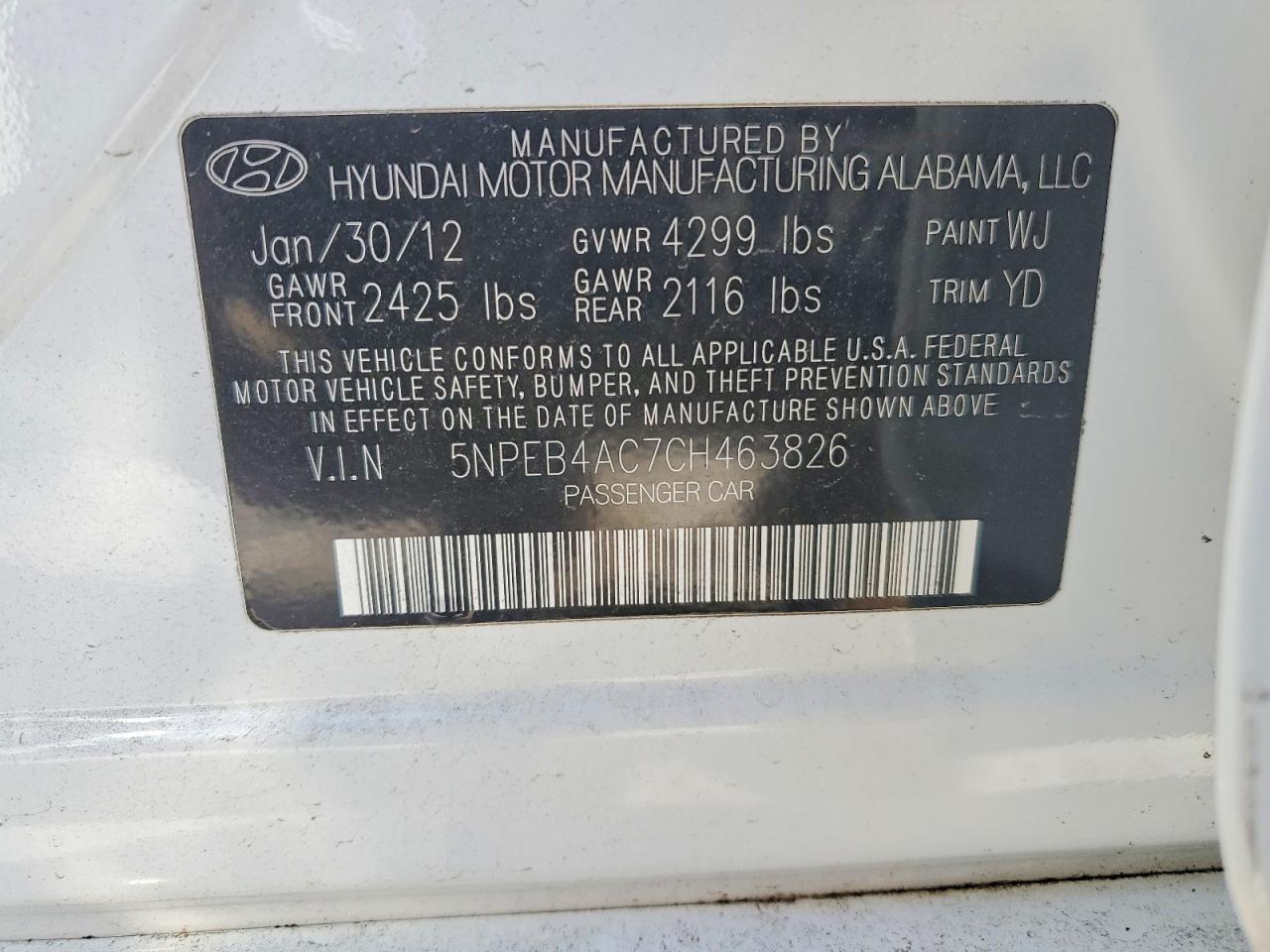 2012 HYUNDAI SONATA