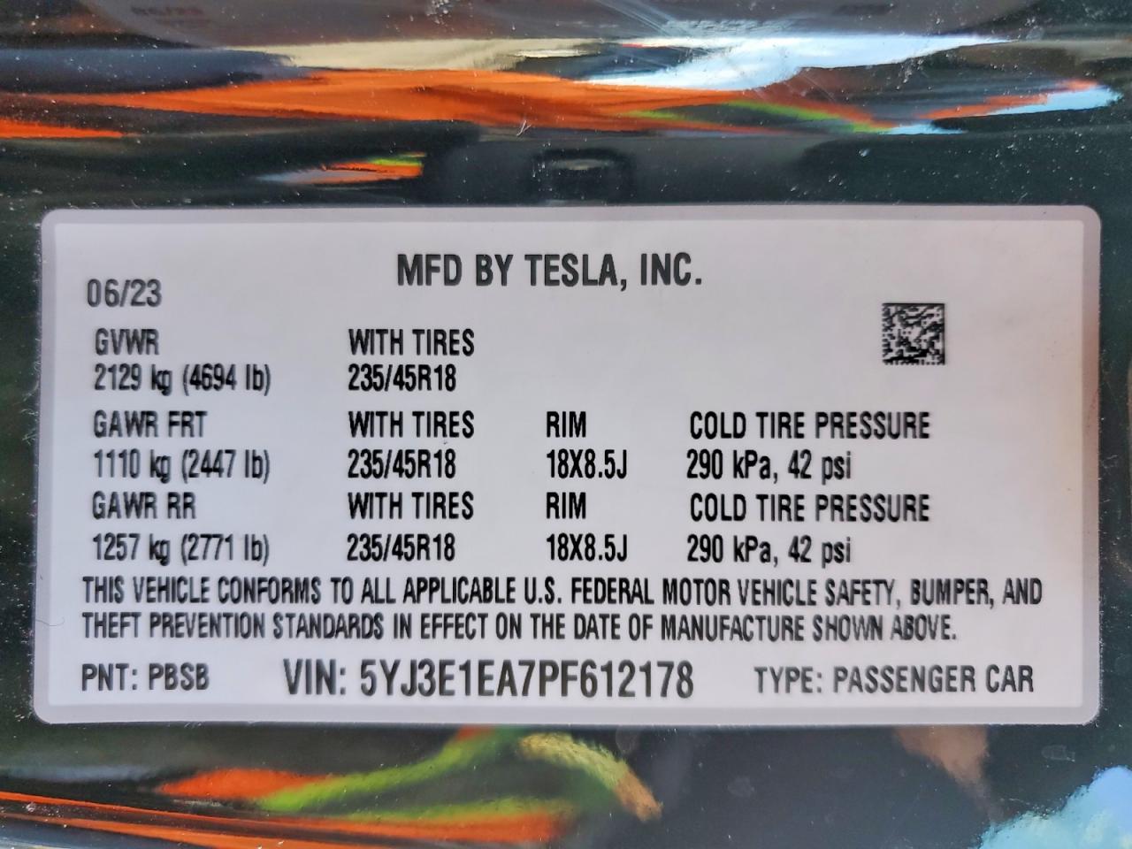 2023 TESLA MODEL 3