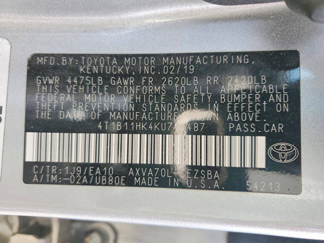 2019 TOYOTA CAMRY