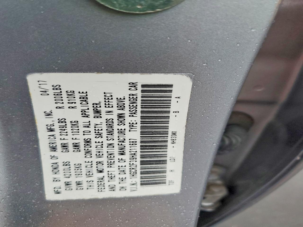 2017 HONDA ACCORD