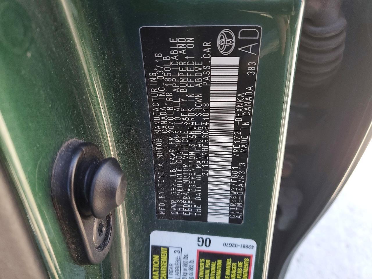 2016 TOYOTA COROLLA
