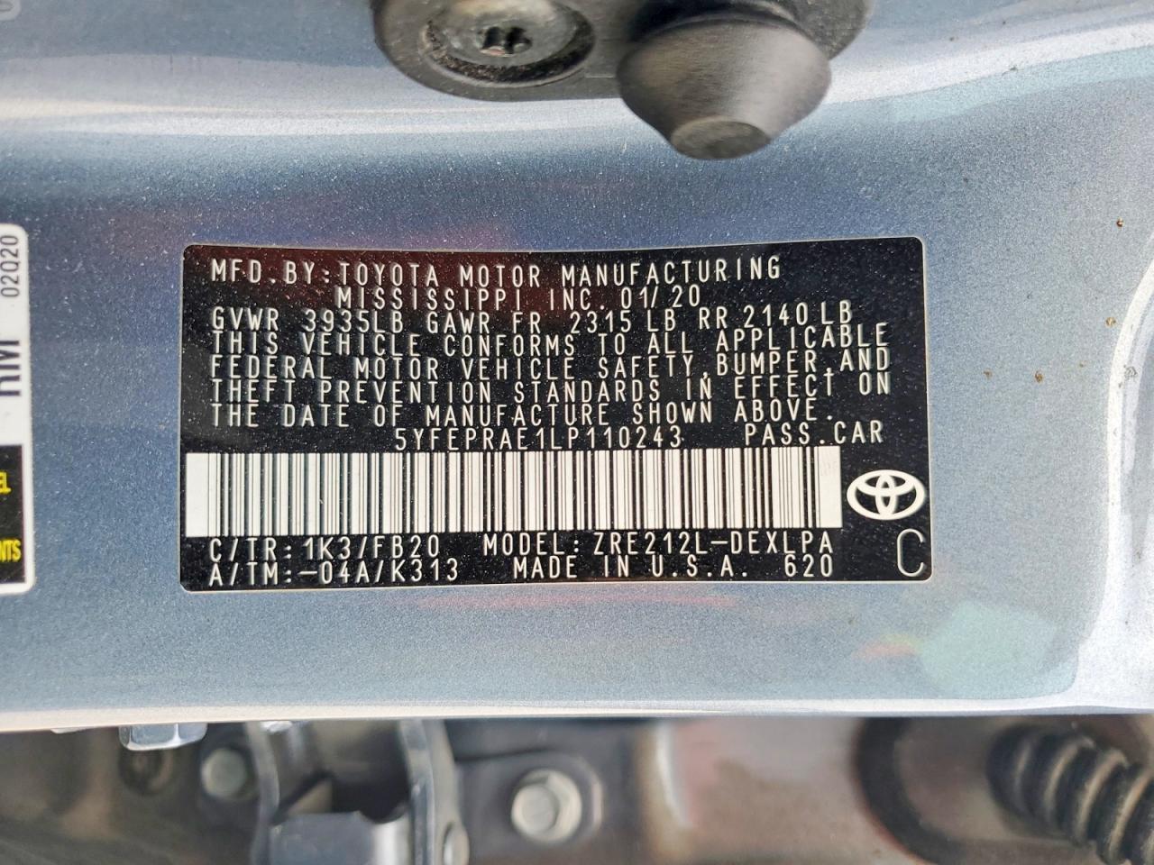 2020 TOYOTA COROLLA