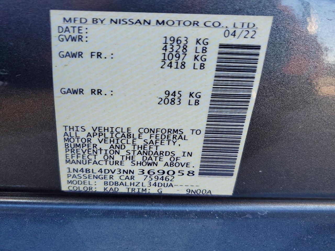 2022 NISSAN ALTIMA