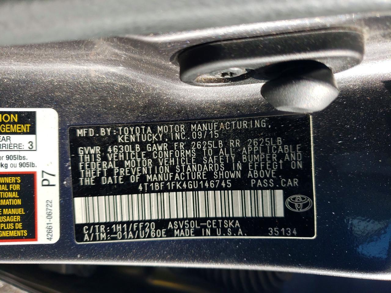 2016 TOYOTA CAMRY