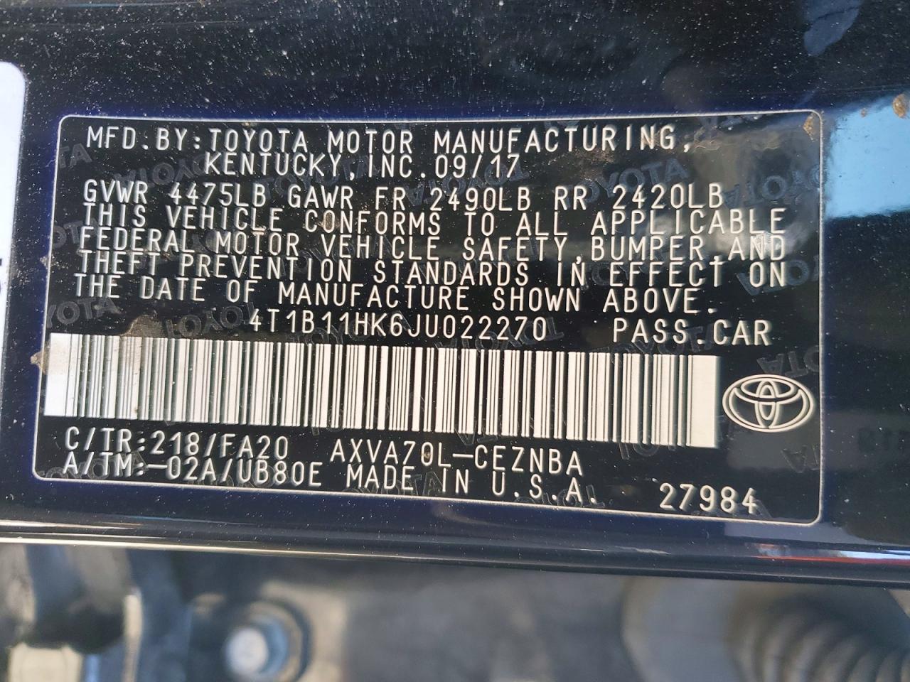 2018 TOYOTA CAMRY