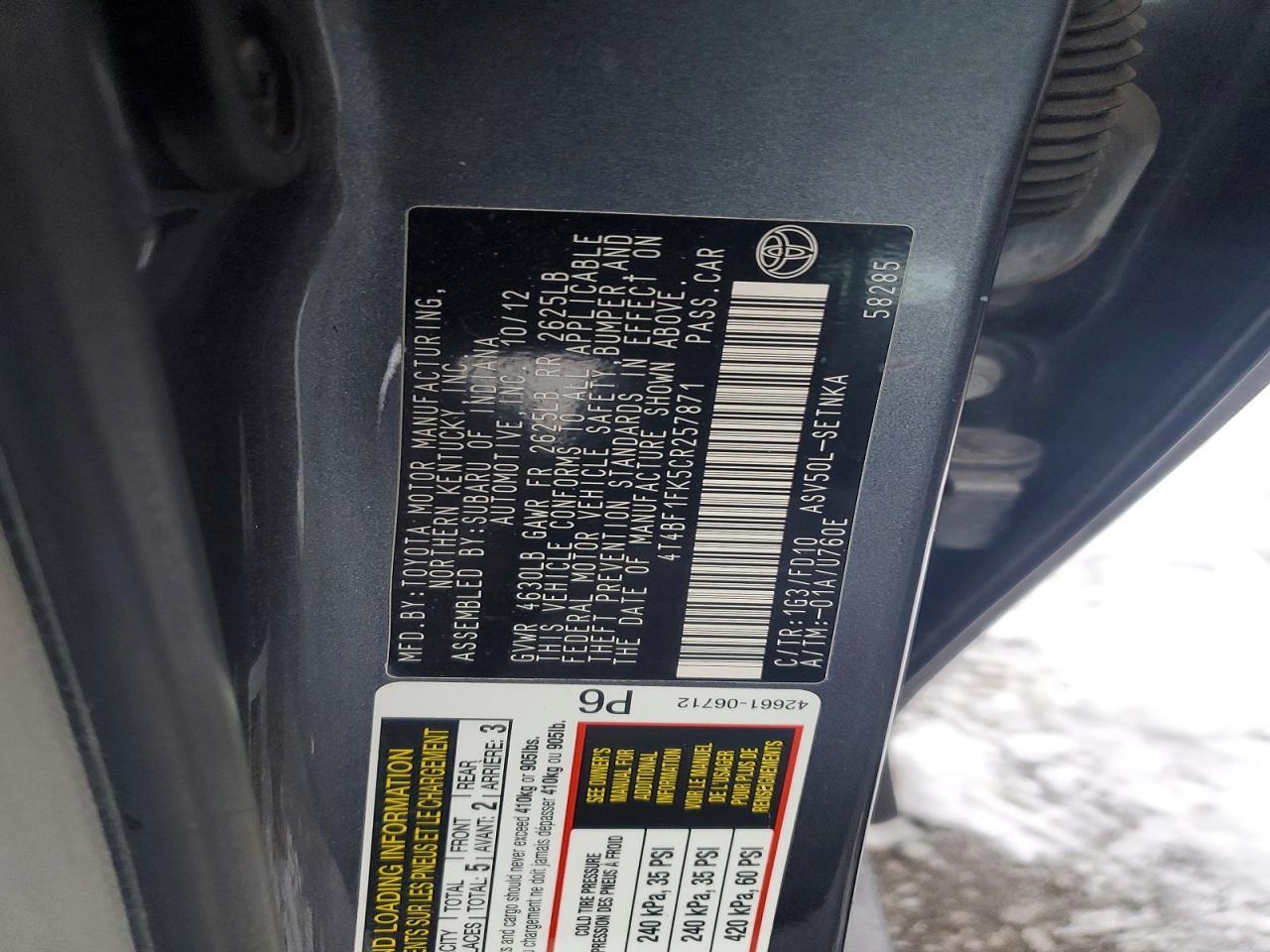 2012 TOYOTA CAMRY