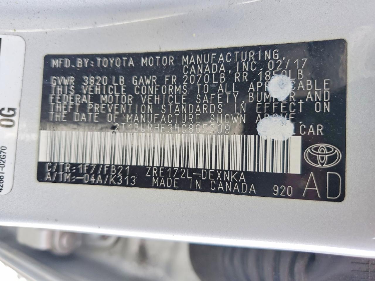 2017 TOYOTA COROLLA